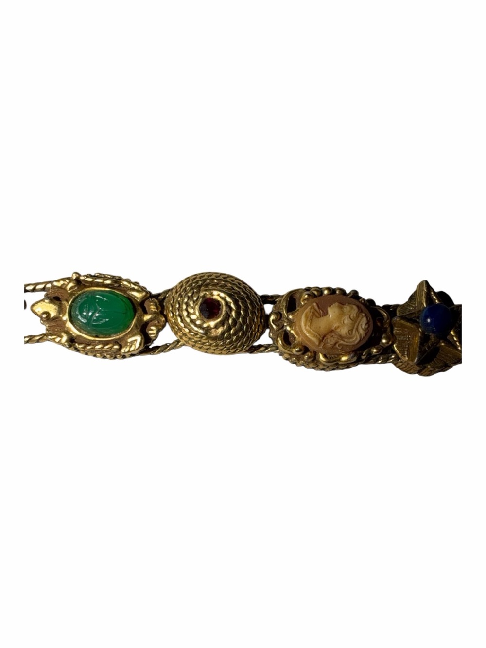 Gold-Tone Multistone Floral Link Bracelet - Green, Blue, Coral, Pearl Accents - Picture 4 of 6